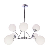Lampa wisząca Belweder kula do salonu chromowa 8-płomienna klosze białe E14