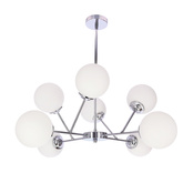 Lampa wisząca Belweder kula do salonu chromowa 8-płomienna klosze białe E14