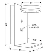 Kinkiet Compact biały z półką i ładowarką USB LED do sypialni nowoczesny