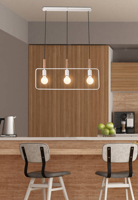 Lampa wisząca Frame biała potrójna drewniana do salonu nad stół E27