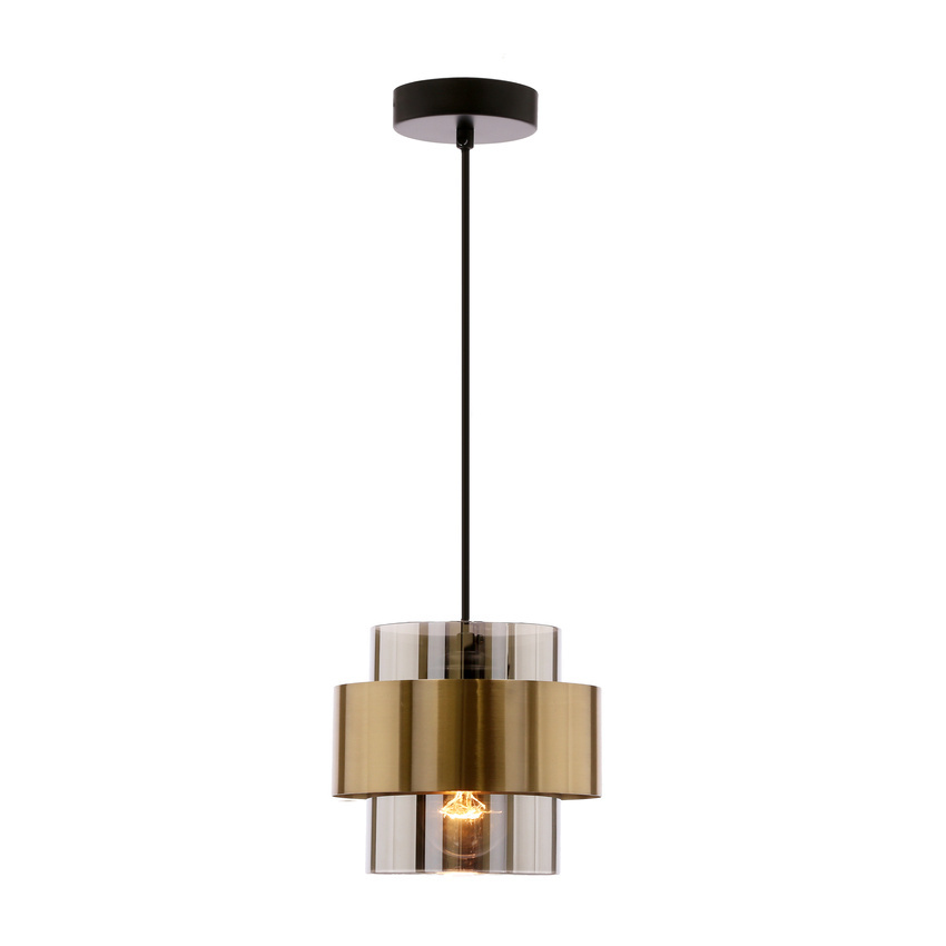 Lampa wisząca z abażurem Spiega czarno‑mosiężna z kloszem dymionym pojedyncza