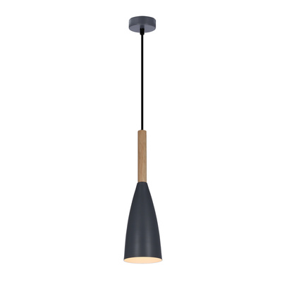 Lampa wisząca Trosa szara metalowa z drewnem do kuchni pojedyncza E27
