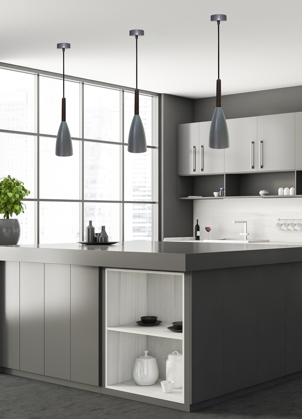 Lampa wisząca Flen Ledea szara metalowo-drewniana do jadalni nad stół E27