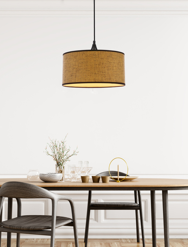Lampa wisząca z abażurem Anaka beżowo-brązowa do salonu E27