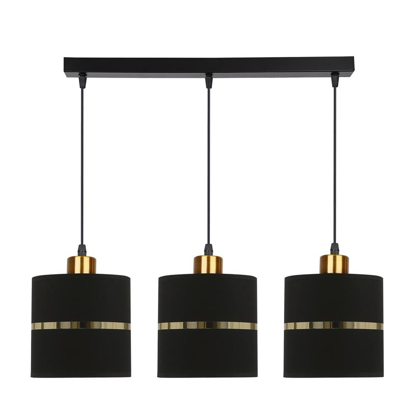 Lampa wisząca z abażurami Assam czarna złoty pasek potrójna nowoczesna