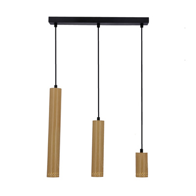 Lampa wisząca tuba Tubo czarna drewniana potrójna GU10 regulowana wysokość