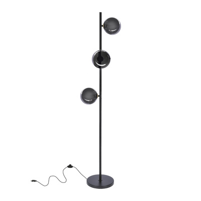 Lampa podłogowa Kama klasyczna z grafitowymi kloszami kulkami 3-punktowa do salonu