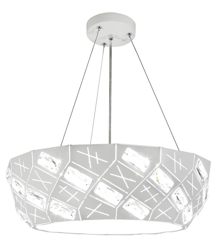 Lampa wisząca Glance biała metalowa z kryształkami 4-punktowa do salonu