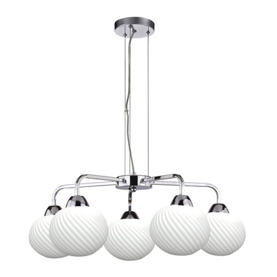 Lampa wisząca Madryt z białymi szklanymi kloszami 5-punktowa do salonu