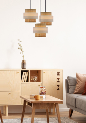 Lampa wisząca z abażurami Rattan nowoczesna potrójna do salonu i jadalni