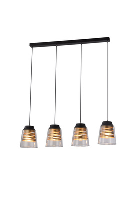 Lampa wisząca Fresno szklana czarno‑złota 4‑płomienna na belce do jadalni