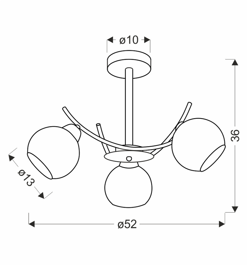 Lampa sufitowa AMOS ze szklanymi kloszami 3-punktowa do jadalni metalowa