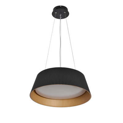 Lampa wisząca Umbria do salonu czarno-drewniana z kloszem LED 24W