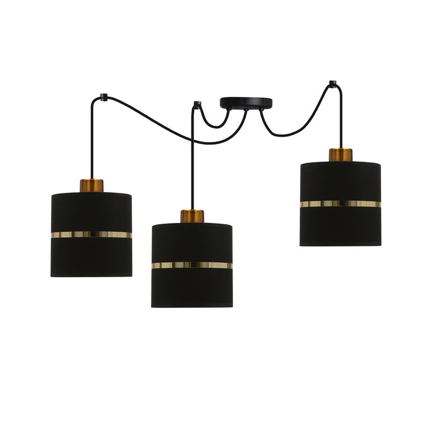 Lampa wisząca z abażurami Assam czarna ze złotym paskiem potrójna nowoczesna