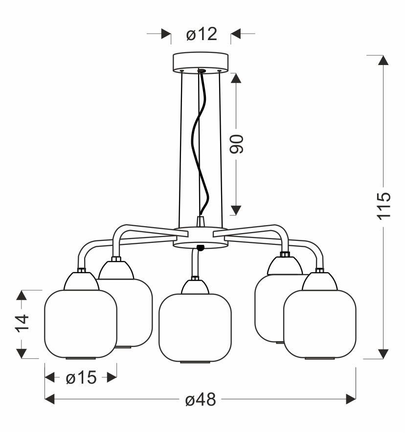 Lampa wisząca Campana szklana do salonu klosz bursztynowy E27 5-punktowa