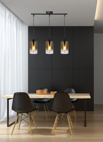Lampa wisząca Aspra potrójna szklana czarna z kloszem bursztynowym do jadalni