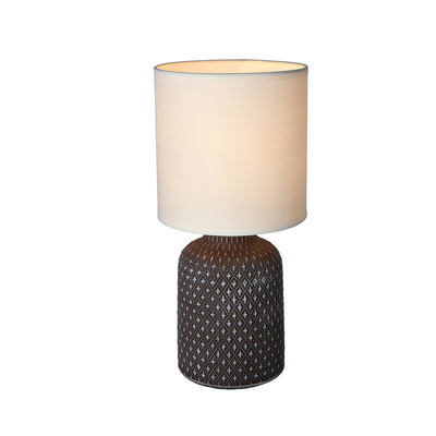 Lampka nocna Iner brązowa ceramiczna z abażurem klasyczna E14