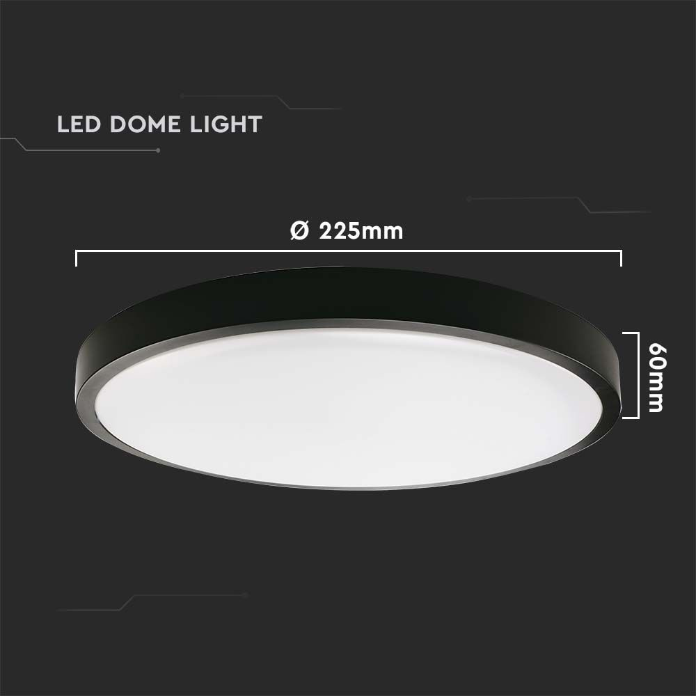 18W Plafon LED z mikrofalowym czujnikiem ruchu / Średnica: 225mm / Barwa:4000K / Klosz: Okrągły mleczny czarna ramka / IP44