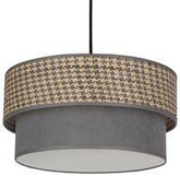 Lampa wisząca z abażurem Karrara czarna do salonu tkaninowy abażur beżowo-szary