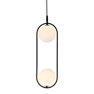 Lampa wisząca CORDEL elegancka - czarna z białymi kloszami kulkami - nowoczesne oświetlenie salonu 2x G9 LED