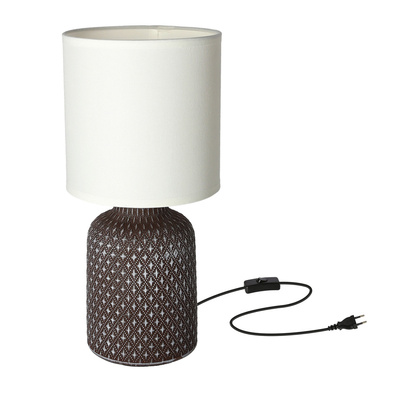 Lampka nocna Iner brązowa ceramiczna z abażurem klasyczna E14