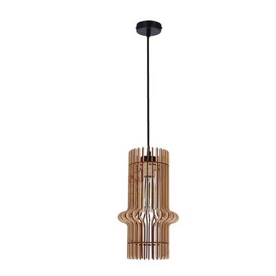 Lampa wisząca Eco pojedyncza z abażurem drewnianym do salonu 1xE27 srebrna