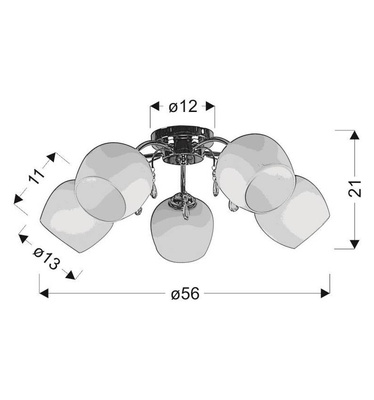 Lampa sufitowa Zachera ze szklanymi kloszami 5-punktowa do salonu