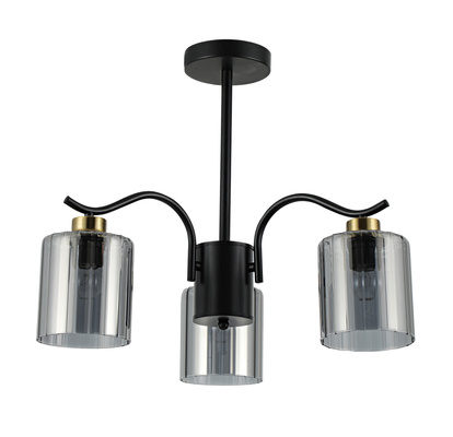 Lampa wisząca Visto potrójna z dymionym kloszem szklana czarna E27